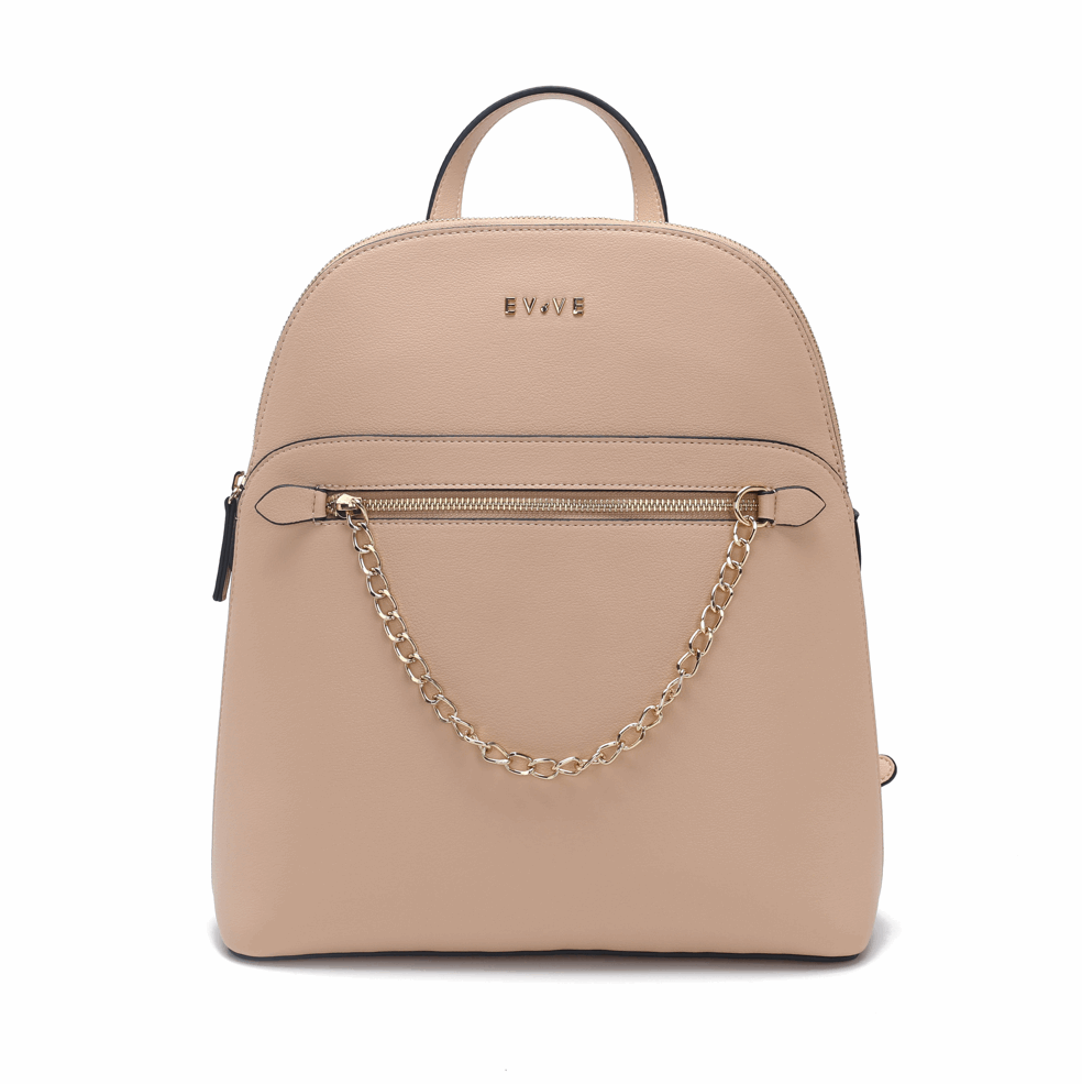 'Luna' Minimalist Urban Backpack | Premium Smooth Vegan Leather | Sophisticated Front-Chain Accent & Dual-Compartment Tech Storage