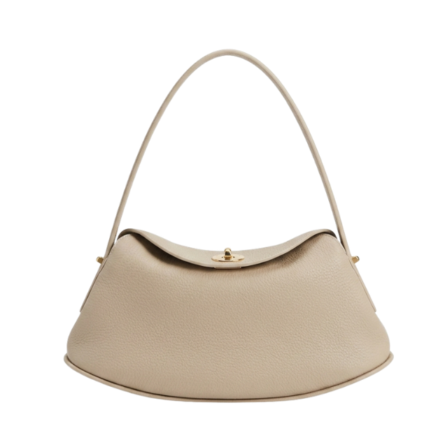 'Aura' Sculptural Shoulder Bag | Premium Pebbled Grain Leather | Contemporary Arched Silhouette with High-Drop Handle & Turn-Lock Hardware