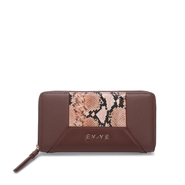 Snake-Pattern Leather Zip-Around Long Wallet, RFID Blocking