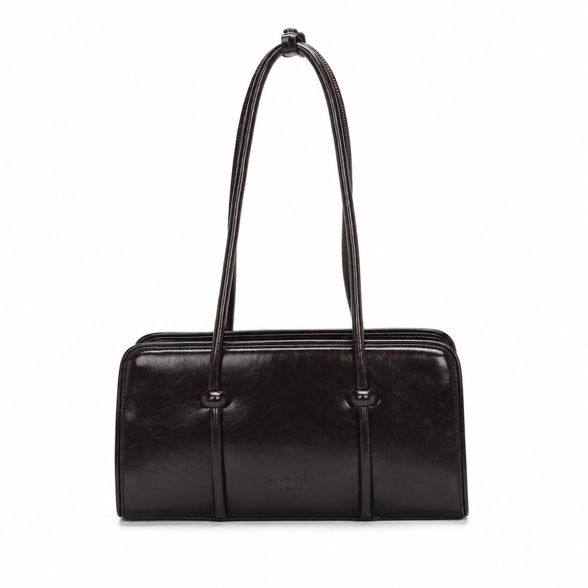 OEM/ODM Custom Women's Dark Brown Genuine Leather East-West Shoulder Handbag with Charm