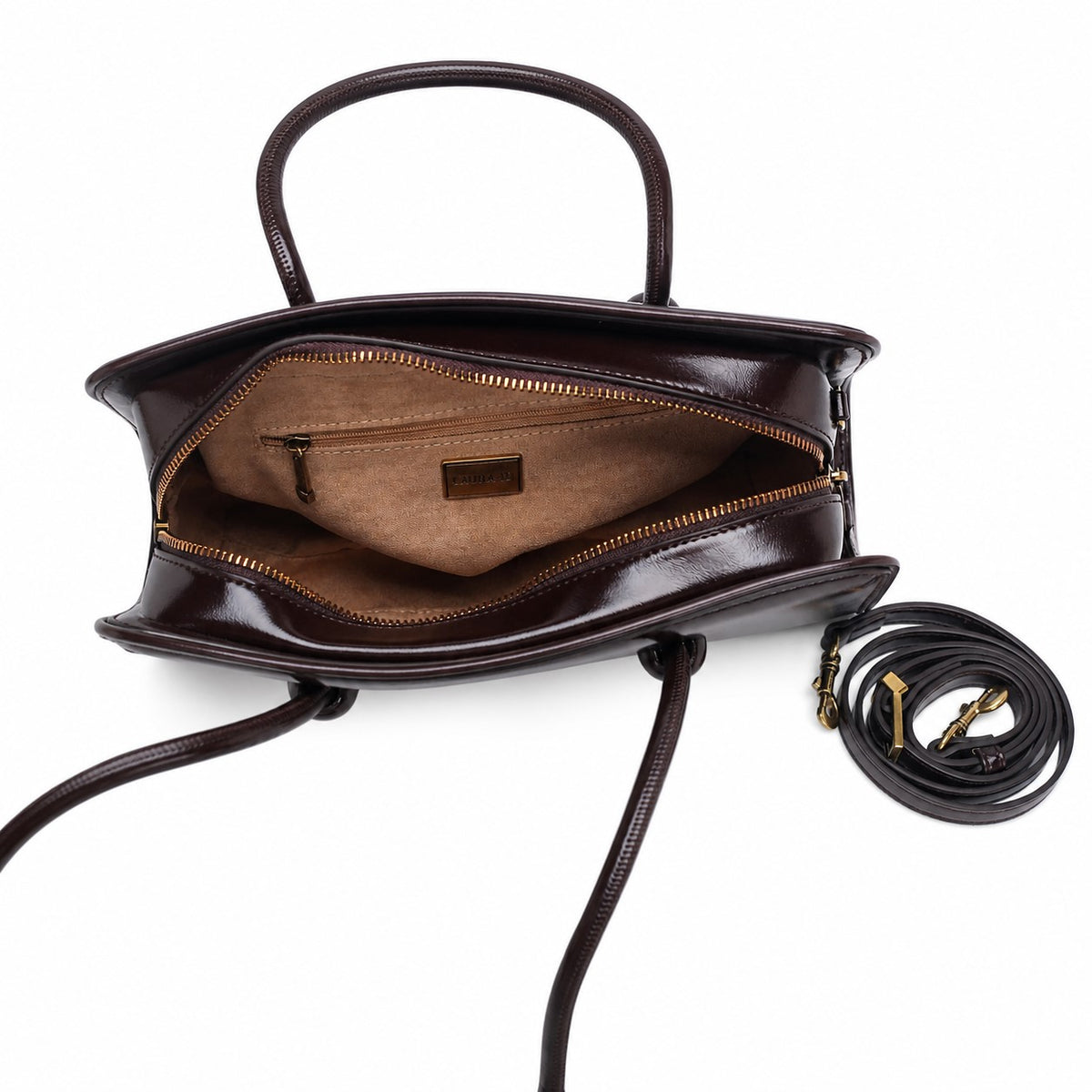 OEM/ODM Custom Women's Dark Brown Genuine Leather East-West Shoulder Handbag with Charm
