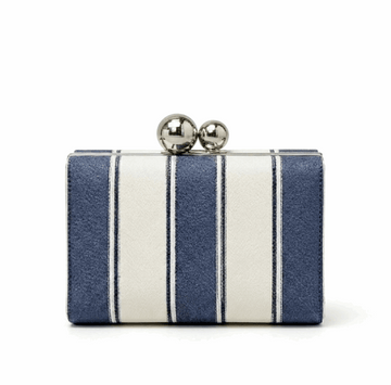'Regatta' Striped Box Clutch | Premium Navy & Cream Canvas | Architectural Spherical Clasp Evening Bag