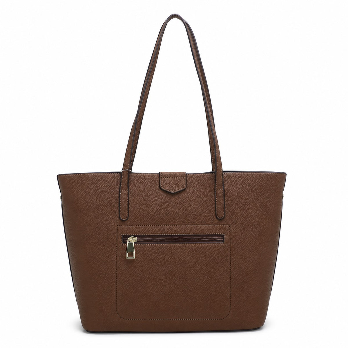 Premium Brown Textured PU Leather Tote Bag with Gold Hardware and Decorative Straps for Wholesale