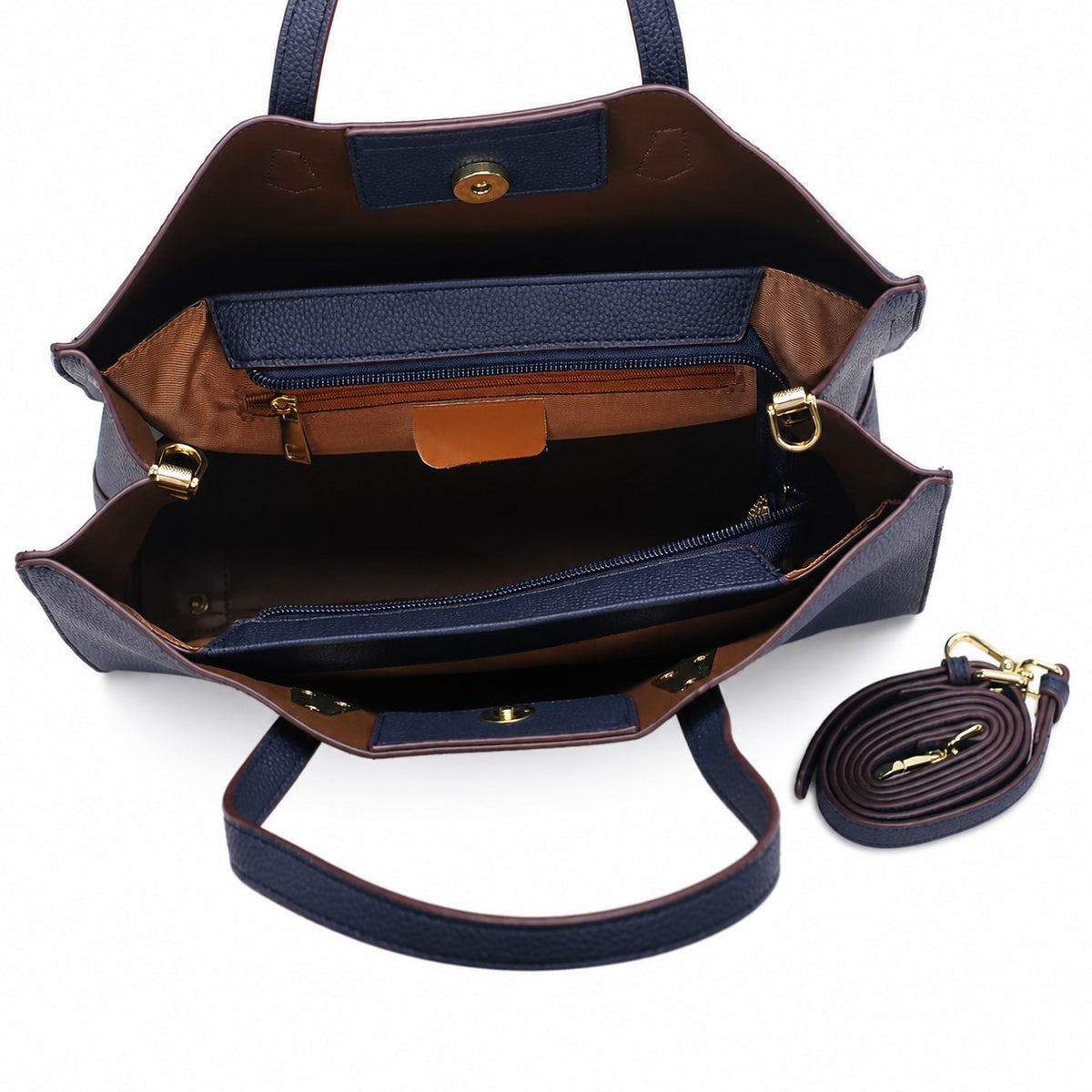 OEM/ODM Custom Women's Navy Blue Minimalist Structured PU Leather Business Tote Handbag