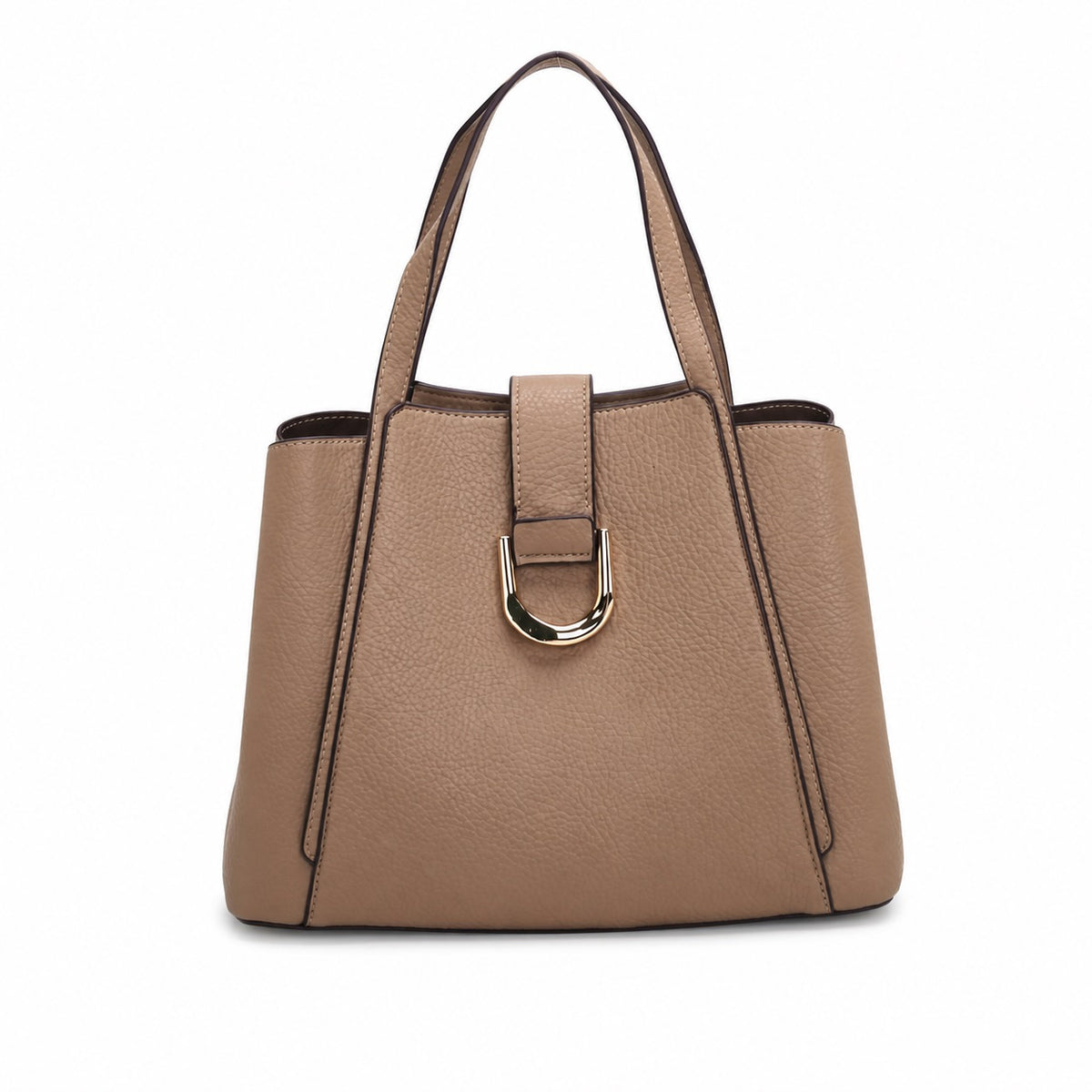OEM/ODM Custom Women's Taupe Structured Top Handle Satchel Bag with Metal Buckle