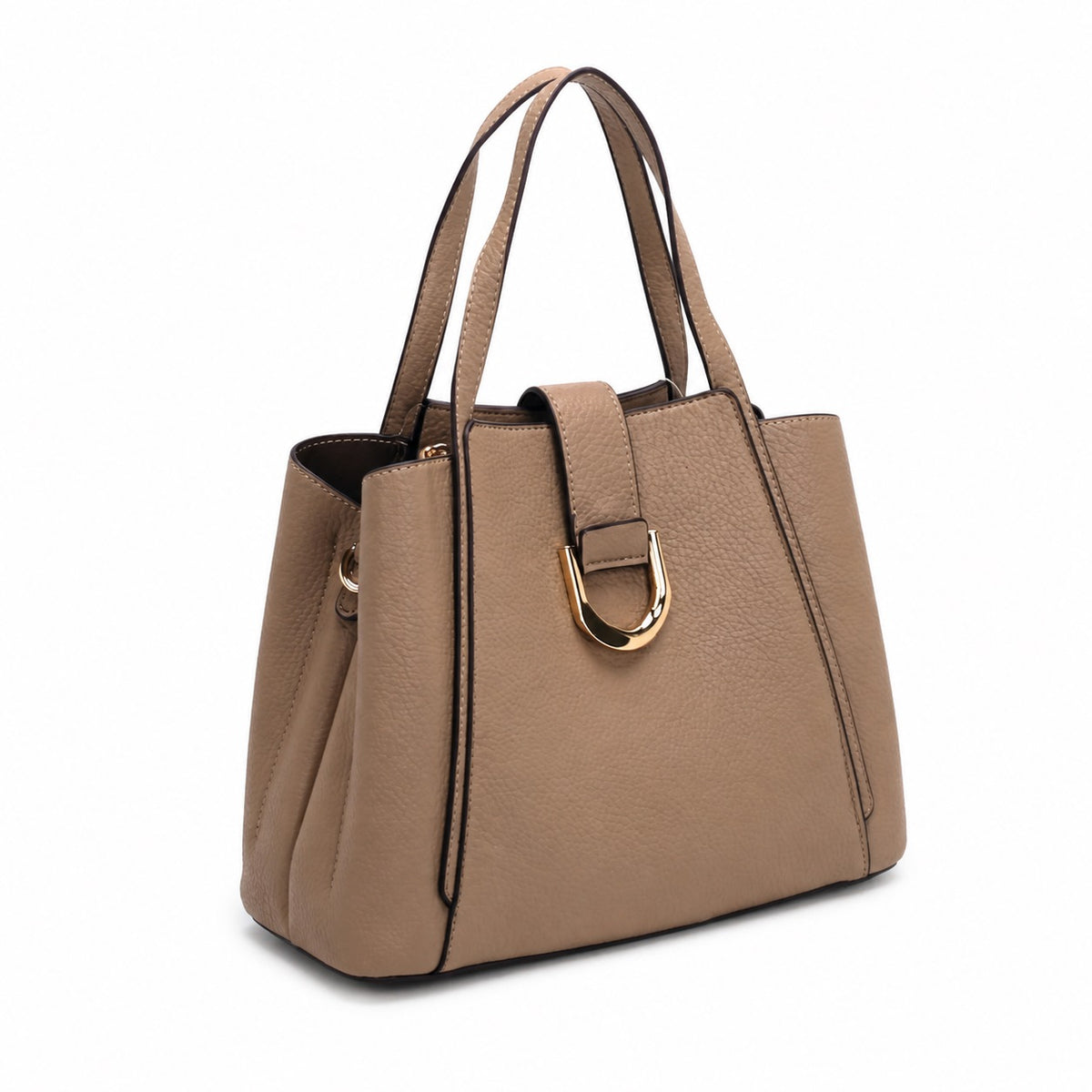 OEM/ODM Custom Women's Taupe Structured Top Handle Satchel Bag with Metal Buckle