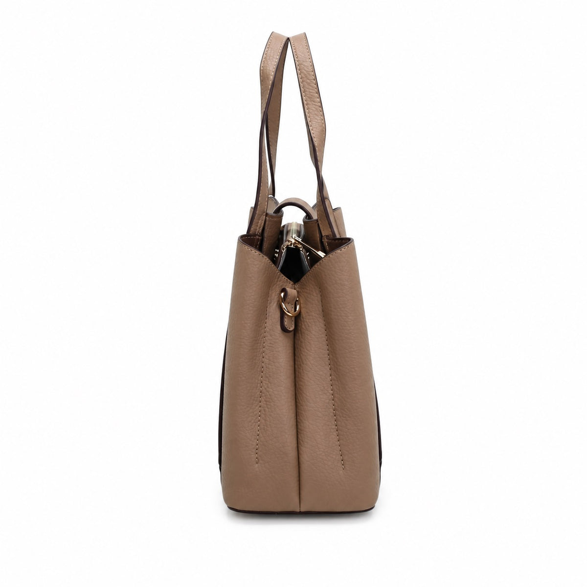 OEM/ODM Custom Women's Taupe Structured Top Handle Satchel Bag with Metal Buckle