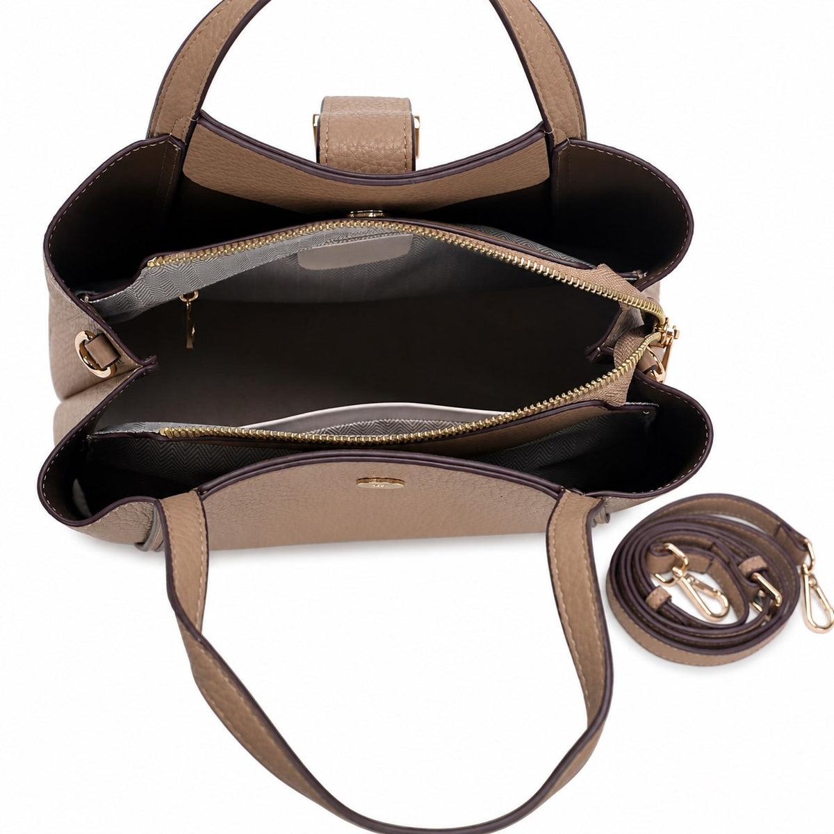 OEM/ODM Custom Women's Taupe Structured Top Handle Satchel Bag with Metal Buckle