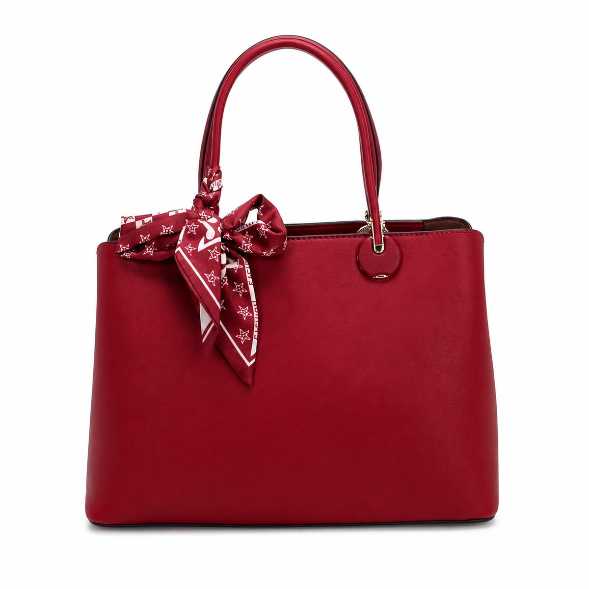 OEM/ODM Custom Women's Red Scarf-Decorated Structured PU Leather Satchel Handbag