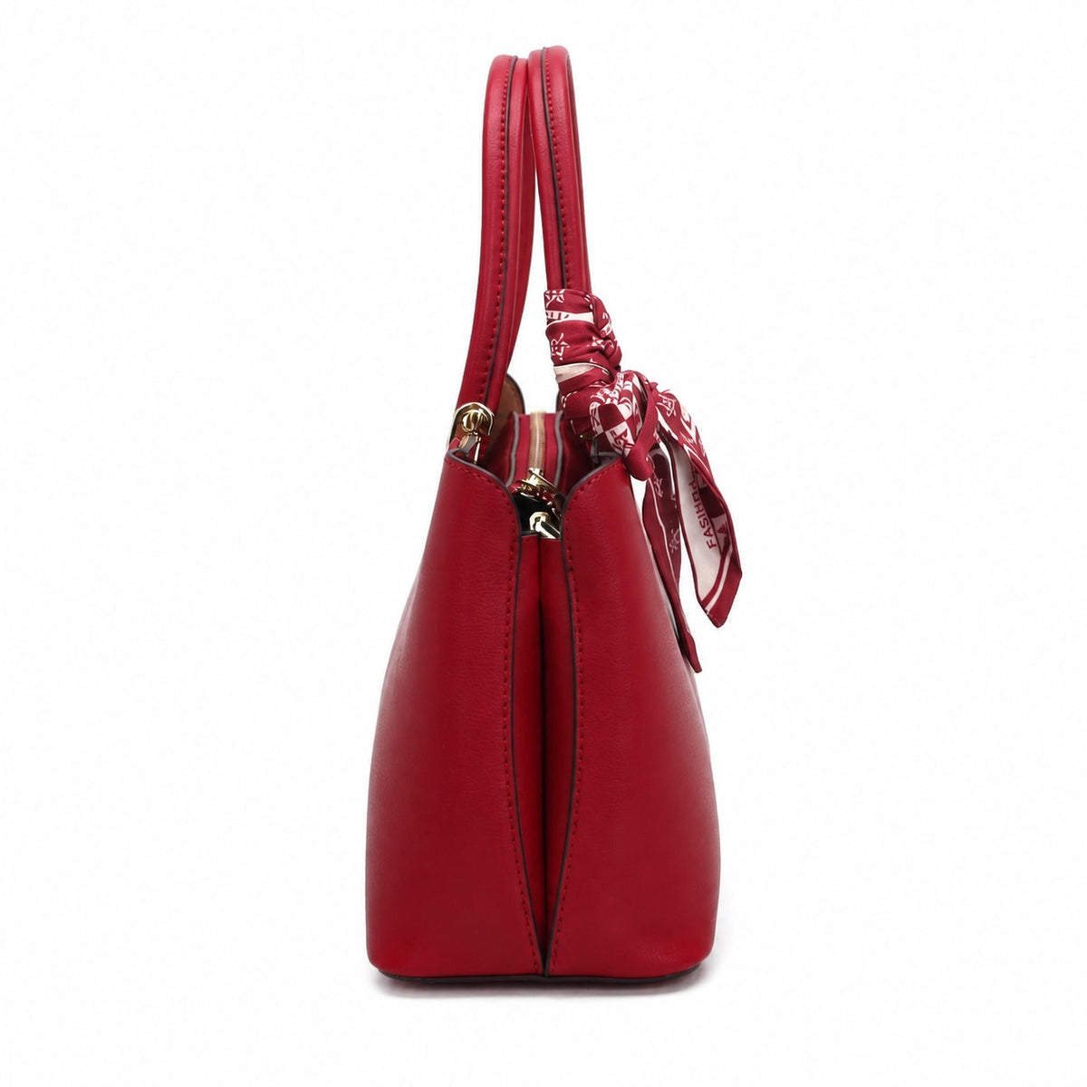 OEM/ODM Custom Women's Red Scarf-Decorated Structured PU Leather Satchel Handbag