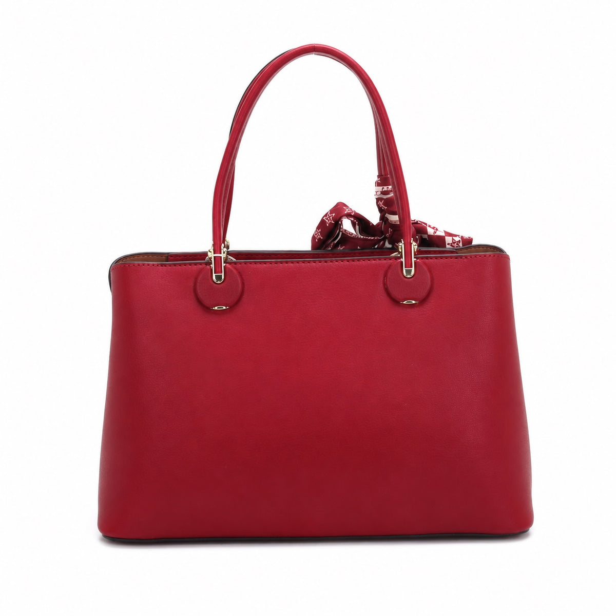 OEM/ODM Custom Women's Red Scarf-Decorated Structured PU Leather Satchel Handbag