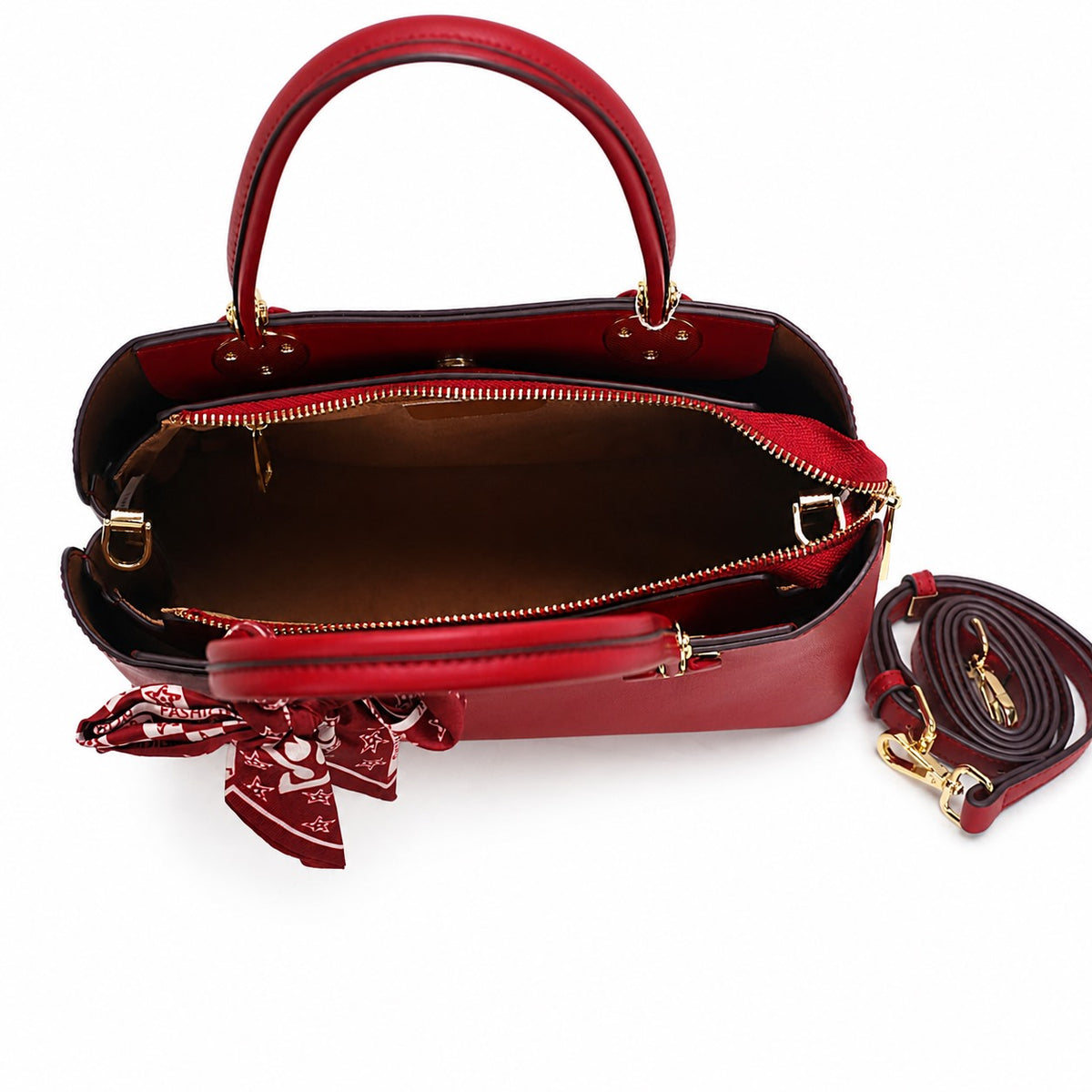 OEM/ODM Custom Women's Red Scarf-Decorated Structured PU Leather Satchel Handbag