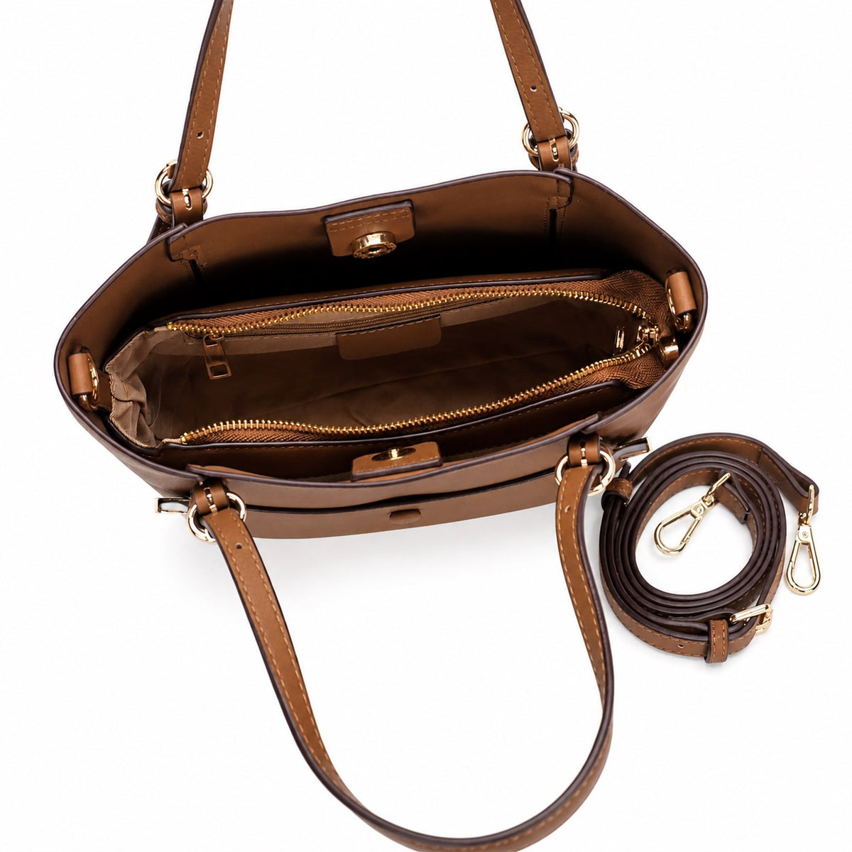 OEM/ODM Custom Women's Brown Multi-Pocket Pebbled PU Leather Shoulder Tote Bag