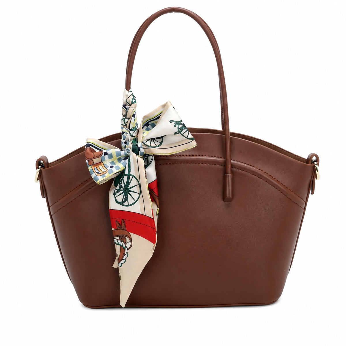 OEM/ODM Custom Women's Beige Scarf-Decorated Winged PU Leather Tote Handbag
