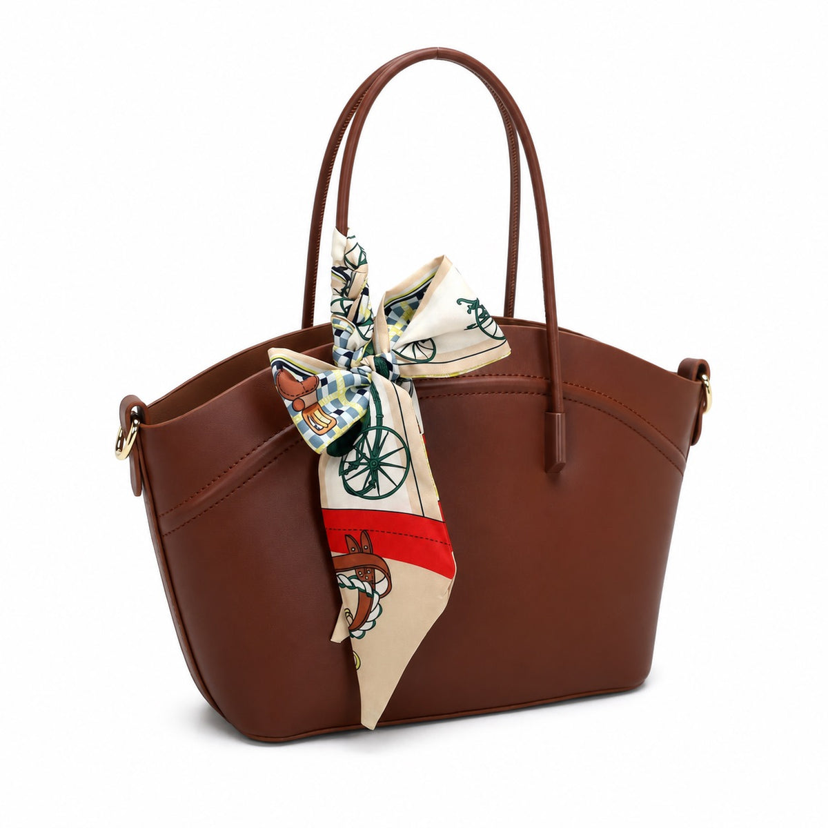 OEM/ODM Custom Women's Beige Scarf-Decorated Winged PU Leather Tote Handbag