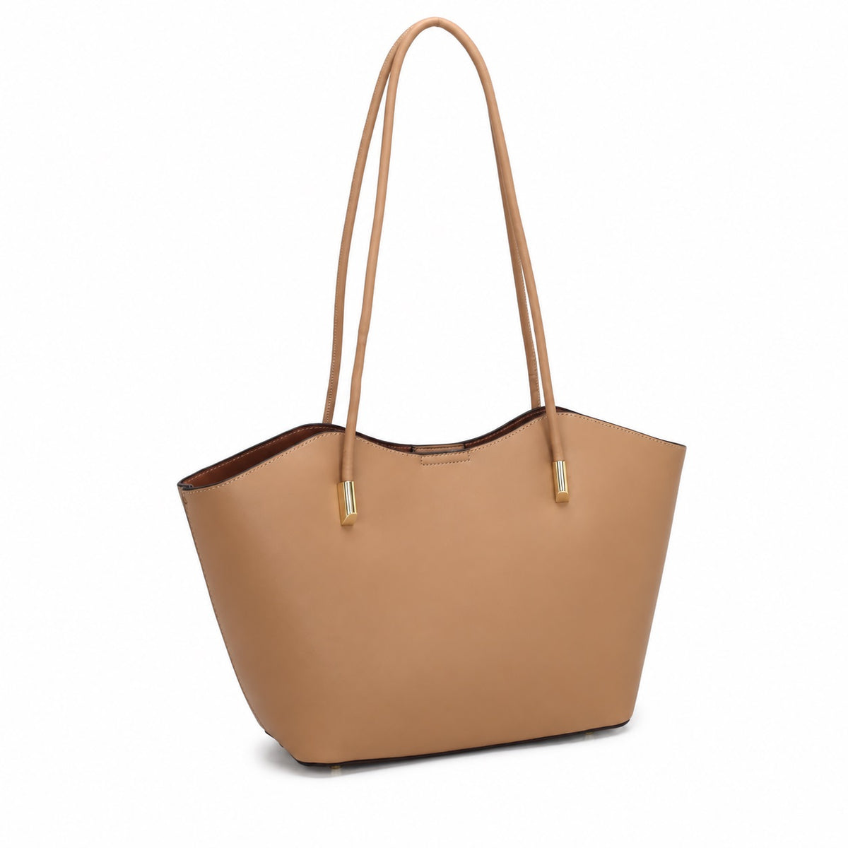 OEM/ODM Custom Women's Camel Minimalist Fan-Shaped Long Handle PU Leather Tote Bag