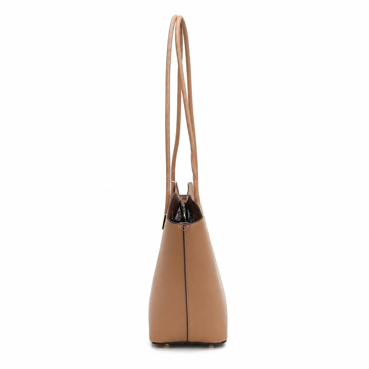 OEM/ODM Custom Women's Camel Minimalist Fan-Shaped Long Handle PU Leather Tote Bag