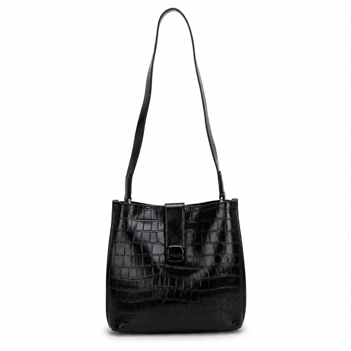 OEM/ODM Custom Women's Black Crocodile-Embossed PU Leather Shoulder Hobo Bag