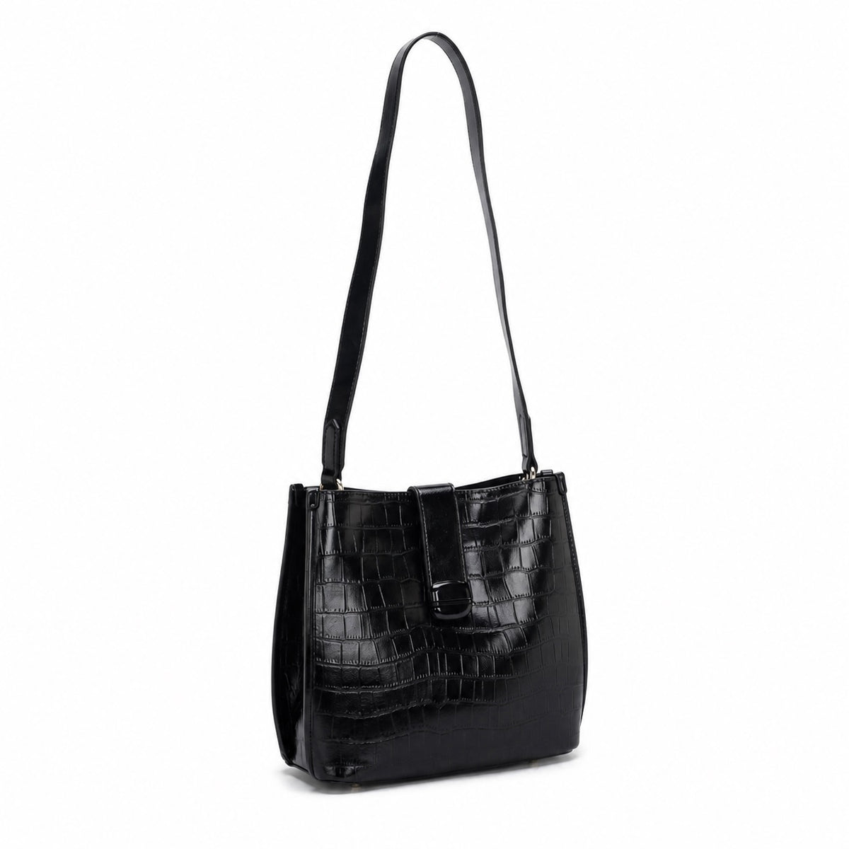 OEM/ODM Custom Women's Black Crocodile-Embossed PU Leather Shoulder Hobo Bag