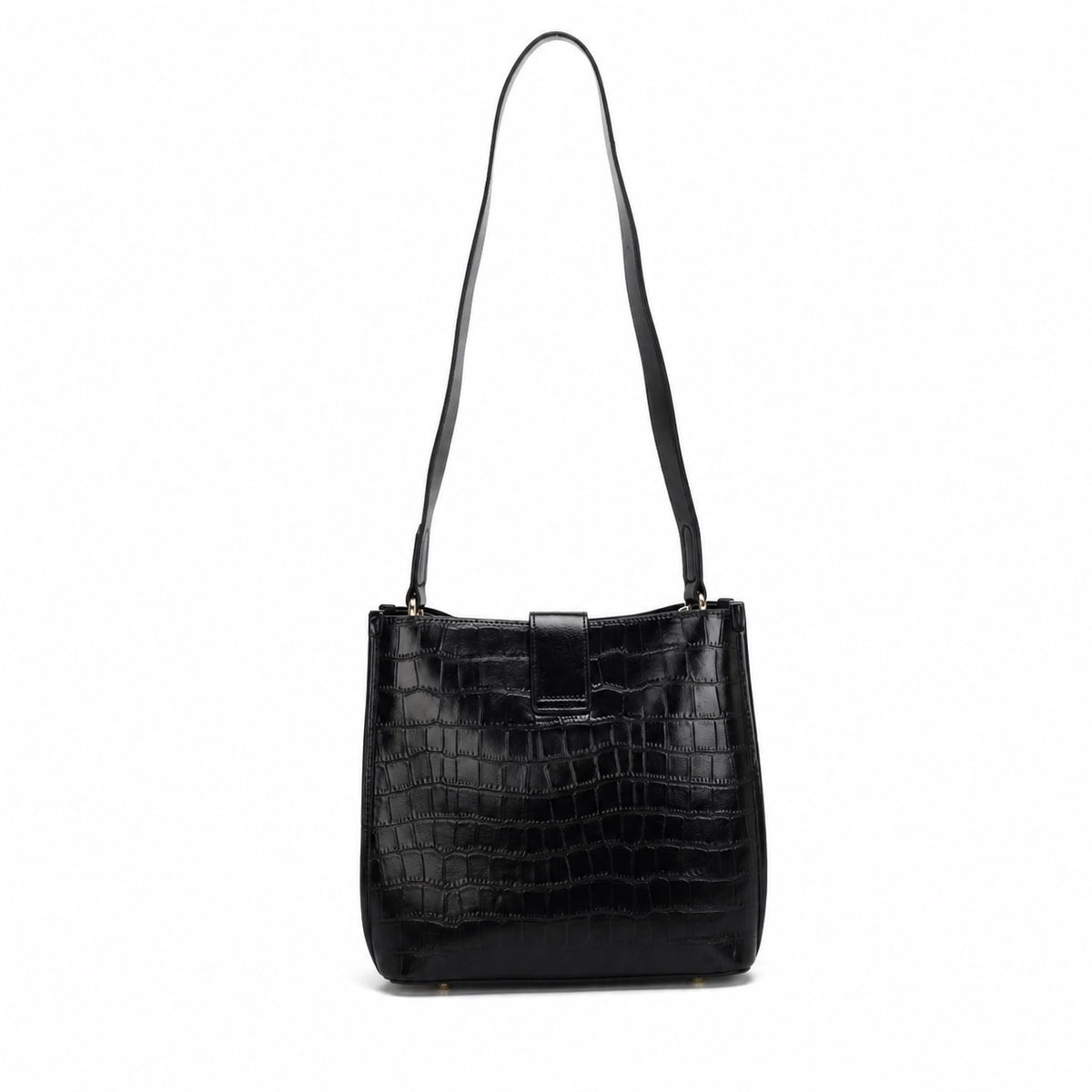 OEM/ODM Custom Women's Black Crocodile-Embossed PU Leather Shoulder Hobo Bag