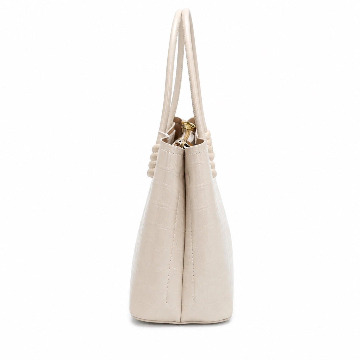 OEM/ODM Custom Women's White Crocodile-Embossed Structured Top Handle Tote Bag