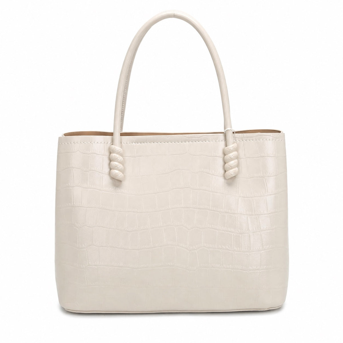 OEM/ODM Custom Women's White Crocodile-Embossed Structured Top Handle Tote Bag