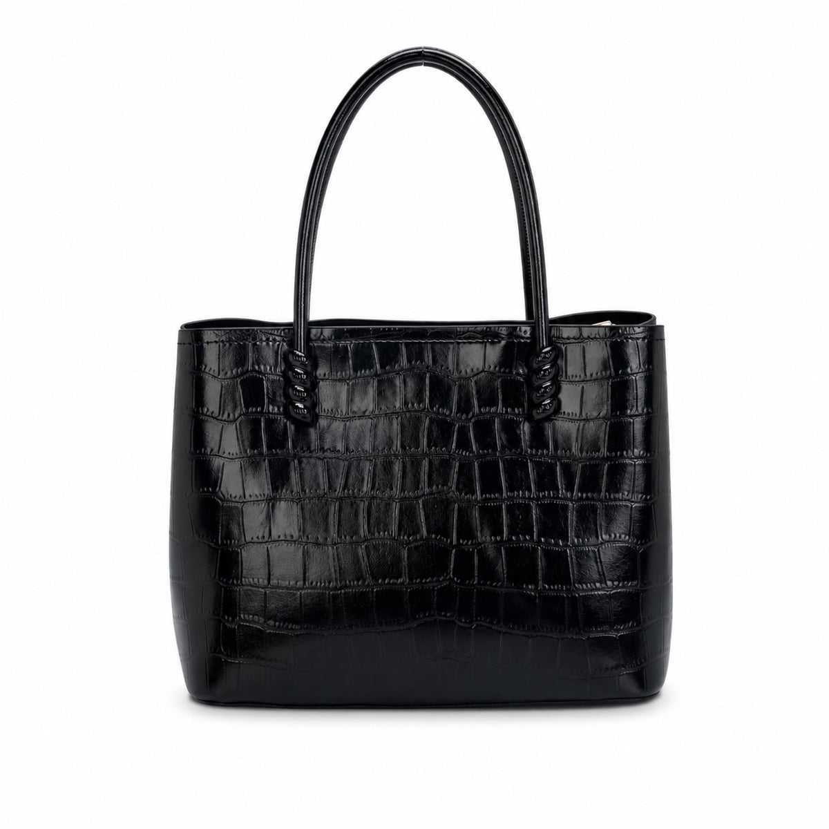 OEM/ODM Custom Women's Black Crocodile-Embossed Structured Top Handle Tote Bag
