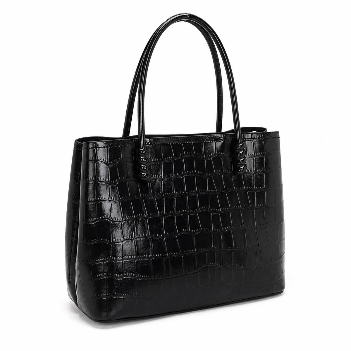 OEM/ODM Custom Women's Black Crocodile-Embossed Structured Top Handle Tote Bag