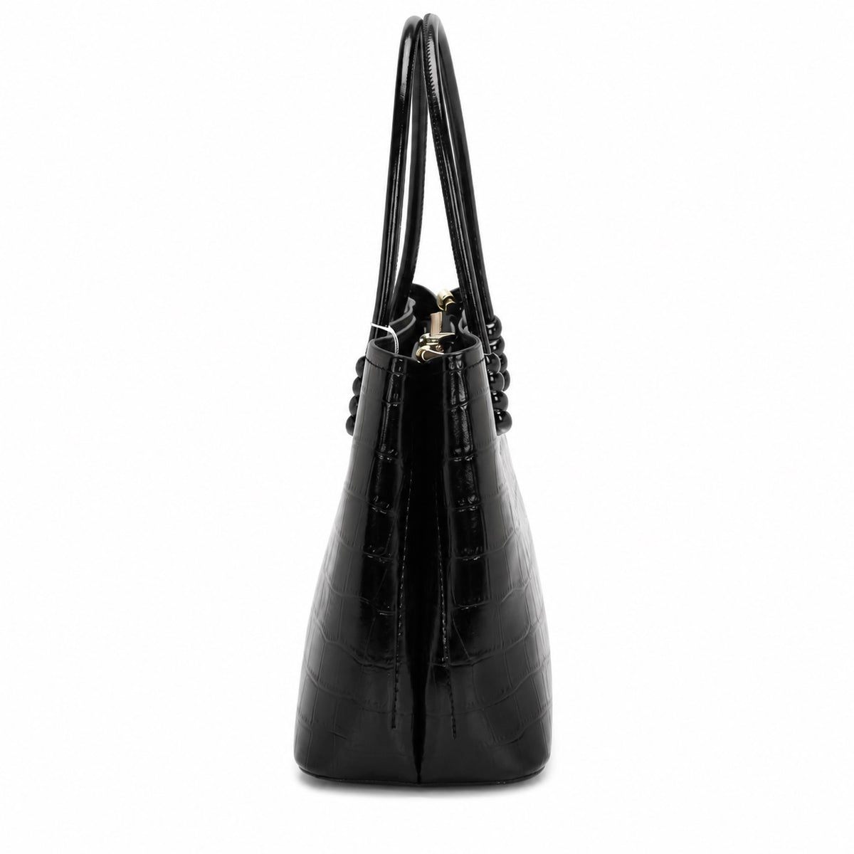 OEM/ODM Custom Women's Black Crocodile-Embossed Structured Top Handle Tote Bag