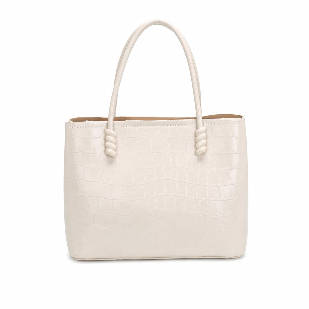 OEM/ODM Custom Women's White Crocodile-Embossed Structured Top Handle Tote Bag