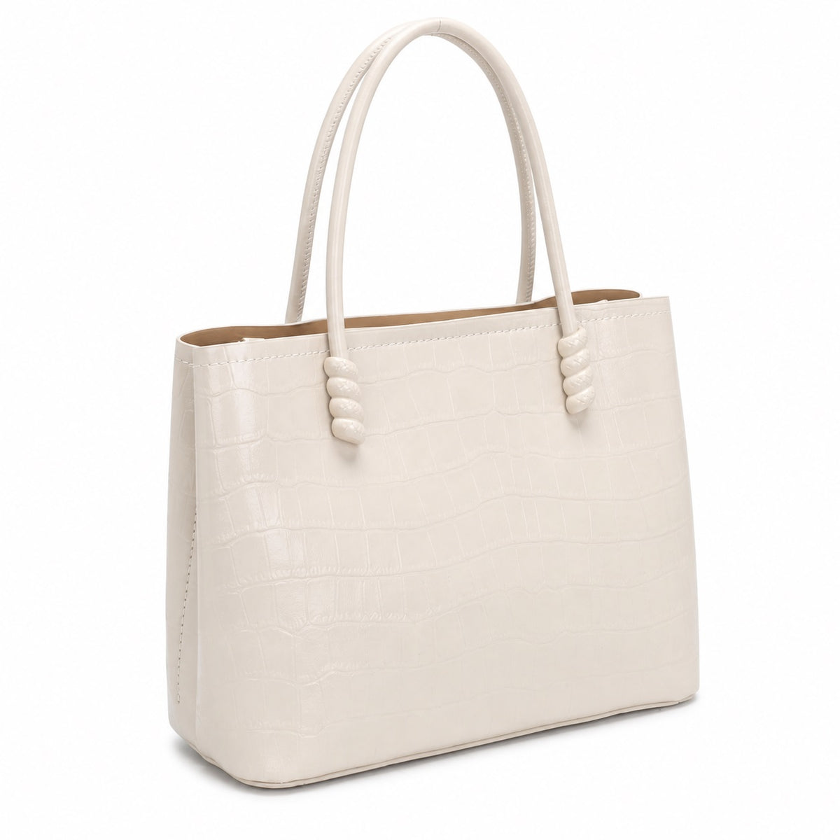 OEM/ODM Custom Women's White Crocodile-Embossed Structured Top Handle Tote Bag