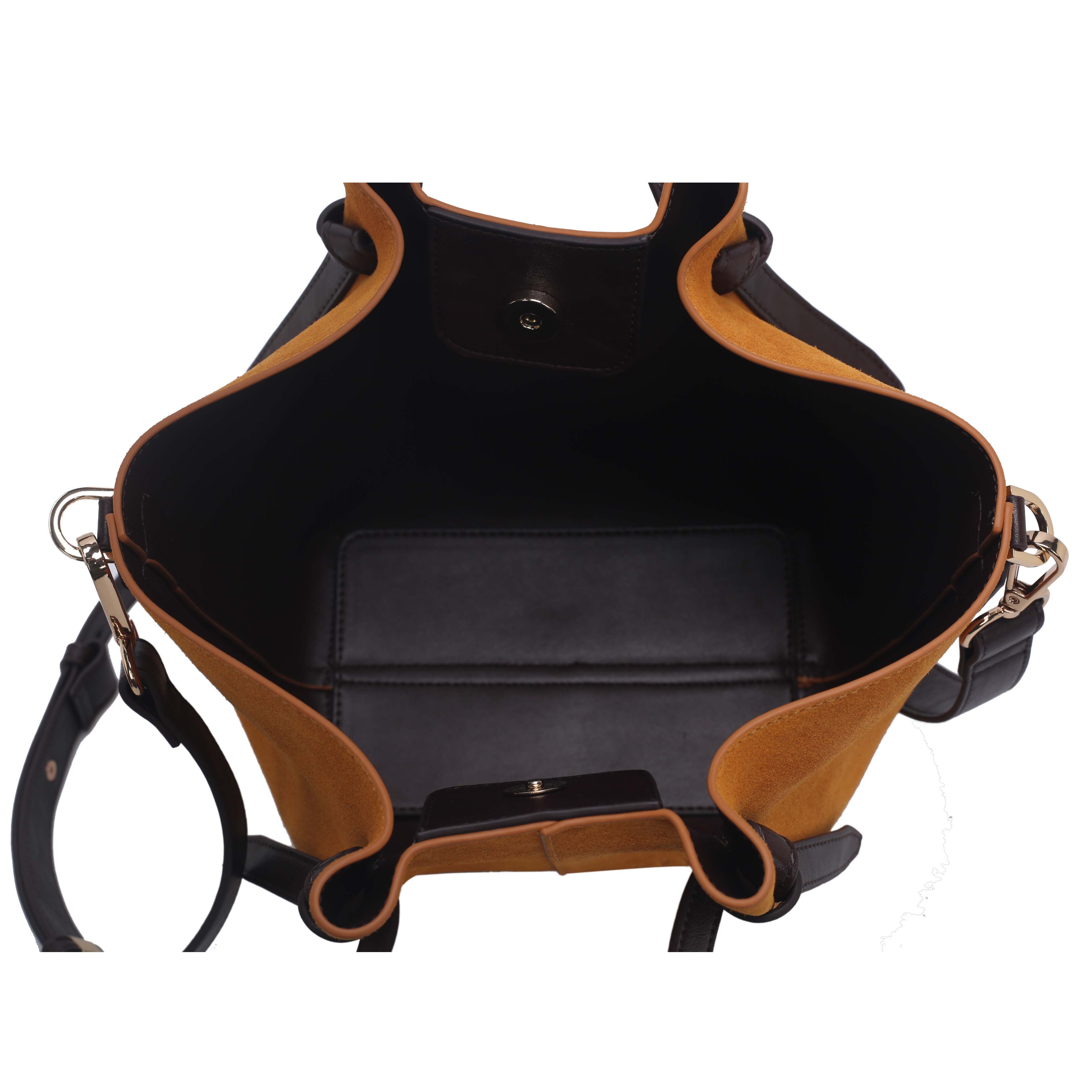 Women Vintage Caramel Suede Genuine Leather Tote Bag Large Capacity Handbag With Detachable Strap