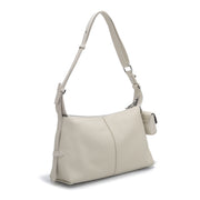 Off White Pebbled Leather Shoulder Bag with Mini Coin Pouch, Bulk Supply for Established Fashion Brands