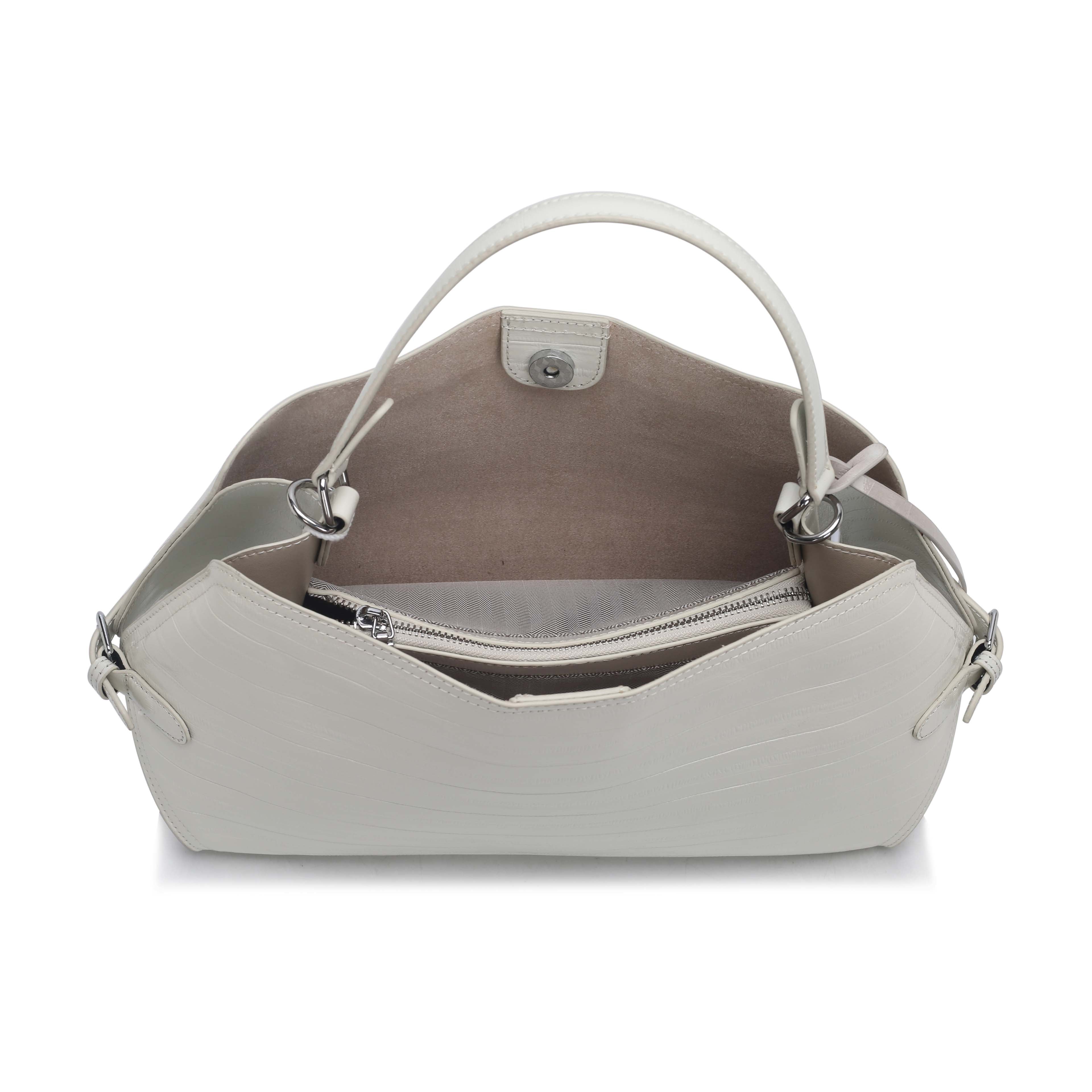 Off White Pebbled Leather HandBag , Bulk Supply for Established Fashion Brands