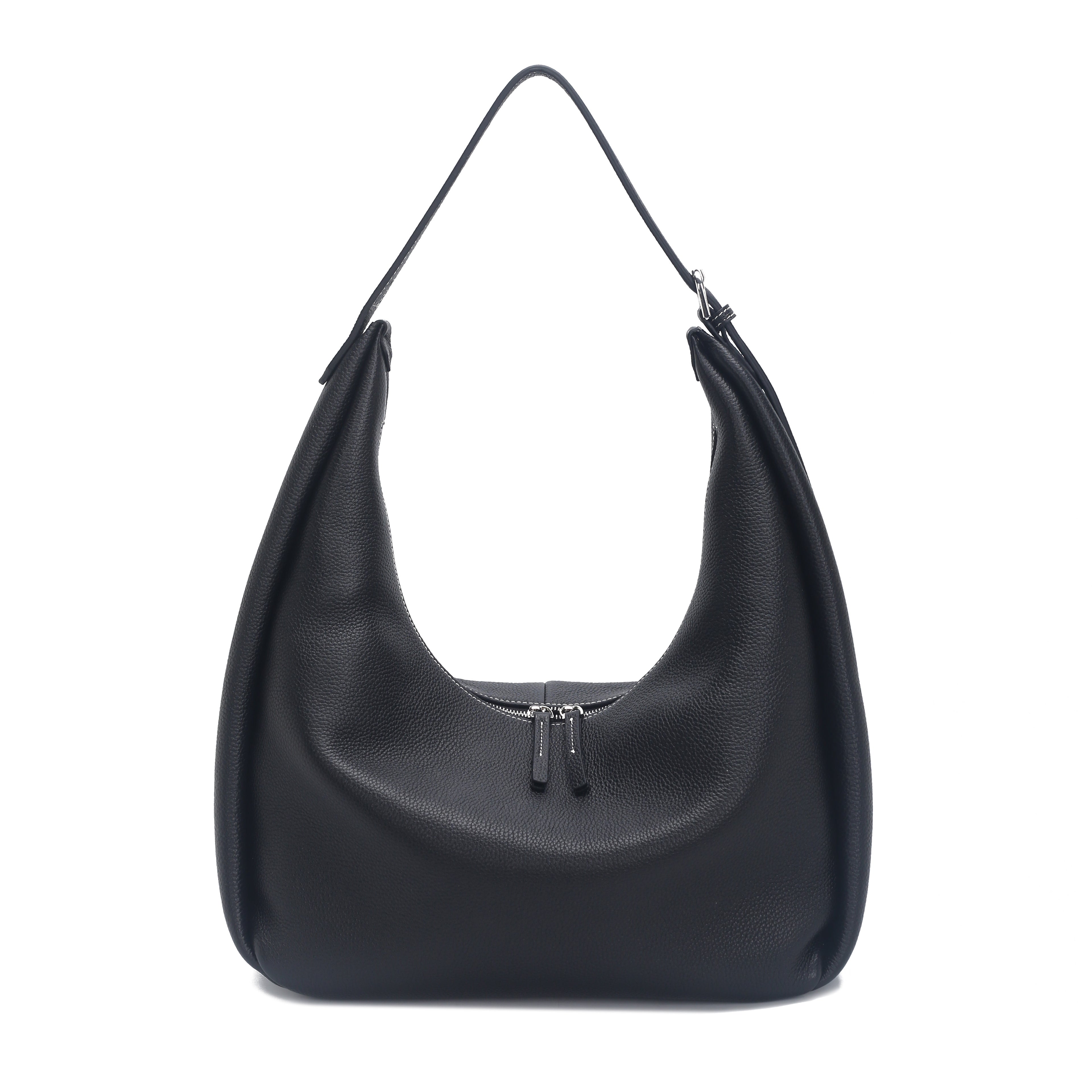 Black Pebbled Faux Leather Soft Hobo Shoulder Bag, Bulk Wholesale for Fashion Retail Brands