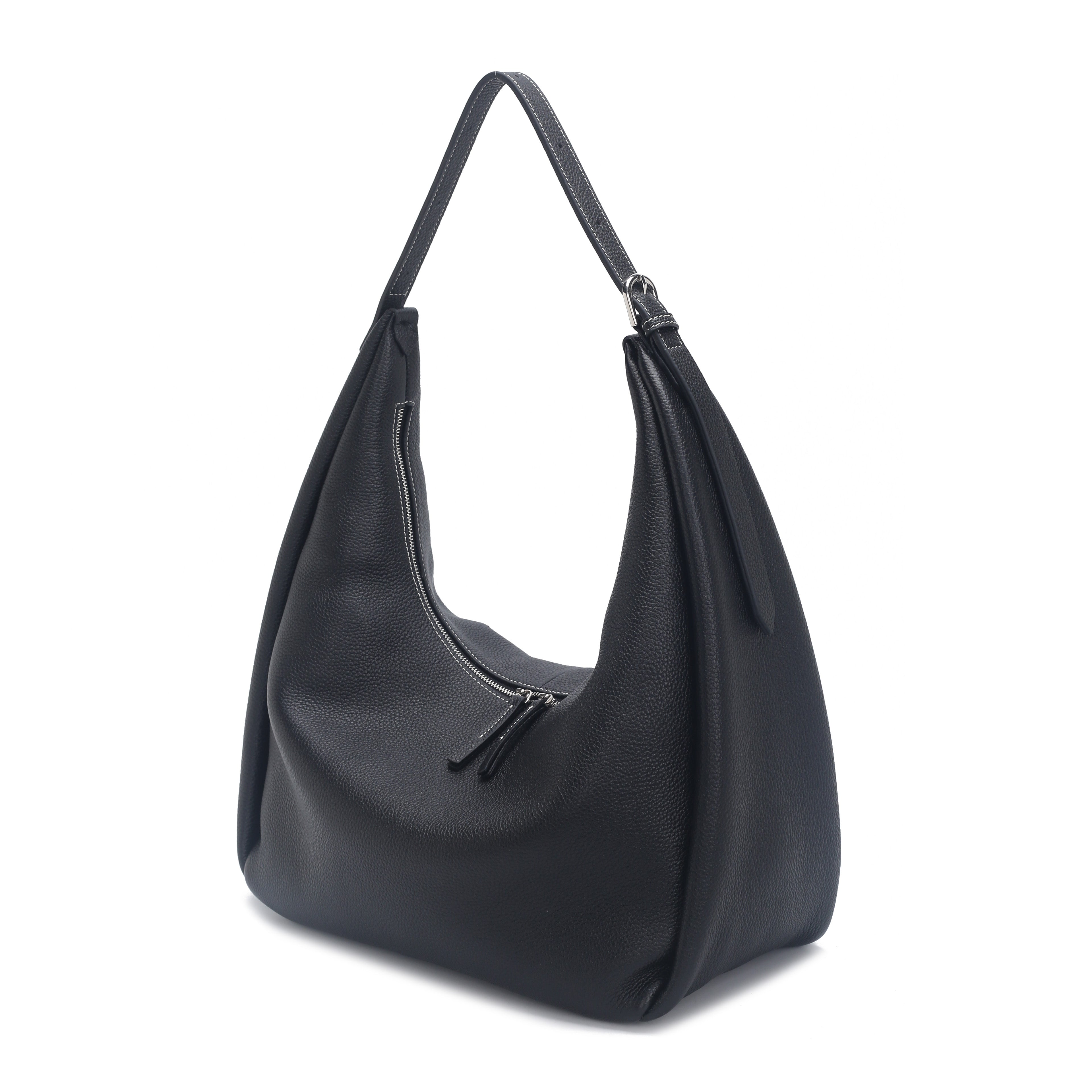 Black Pebbled Faux Leather Soft Hobo Shoulder Bag, Bulk Wholesale for Fashion Retail Brands
