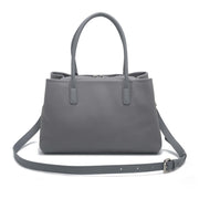 Grey Pebbled Leather Lock Detail Handbag with Crossbody Strap