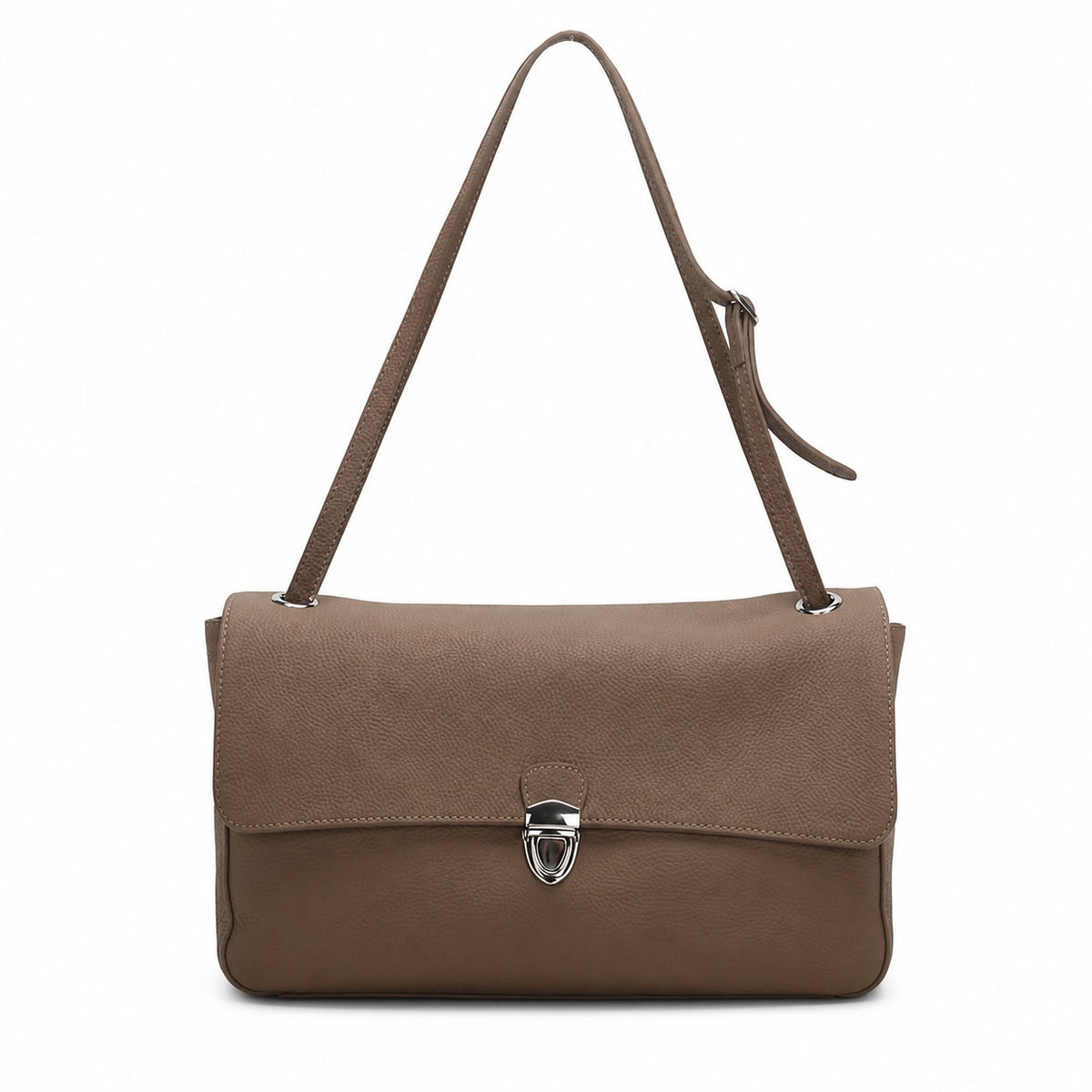 OEM/ODM Custom Women's Taupe Genuine Leather Flap Shoulder Bag with Turn-Lock Closure