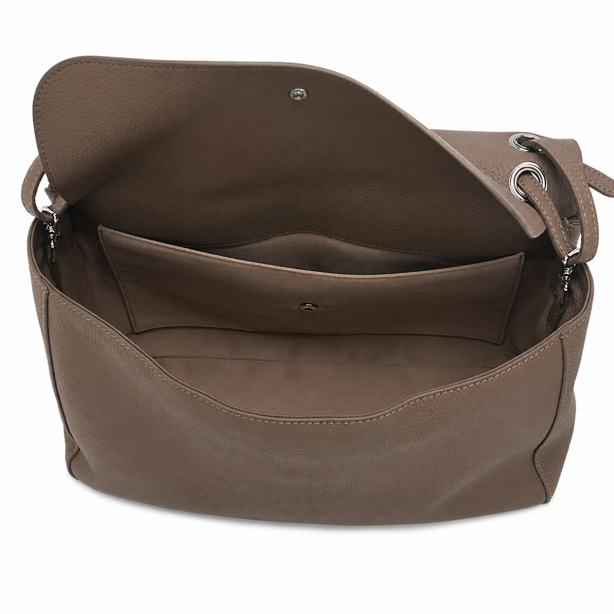 OEM/ODM Custom Women's Taupe Genuine Leather Flap Shoulder Bag with Turn-Lock Closure