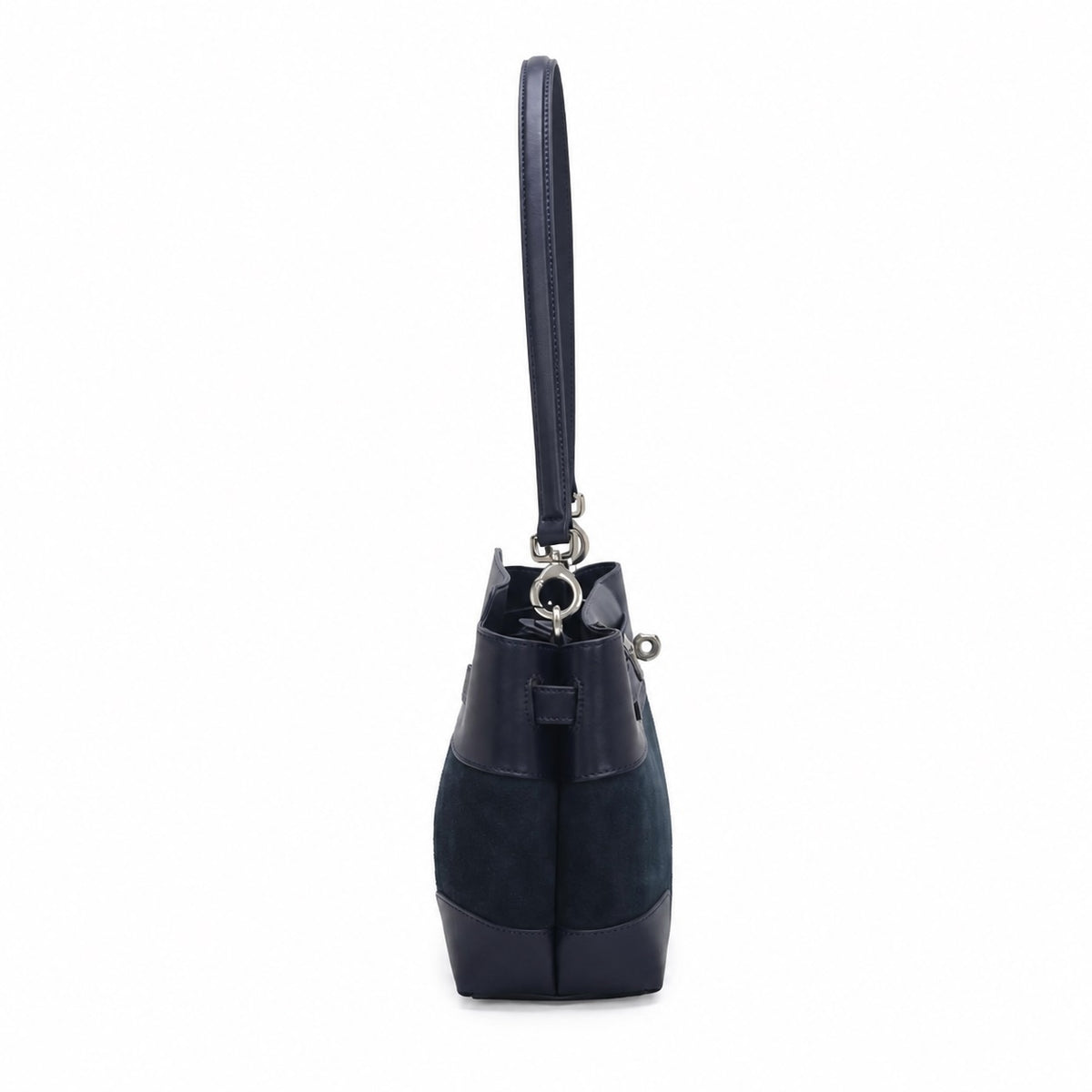 OEM/ODM Custom Women's Navy Blue Suede and Genuine Leather Shoulder Bag with Removable Pouch