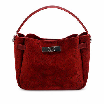 OEM/ODM Custom Women's Red Genuine Suede Leather Top Handle Satchel Bag with Turn Lock