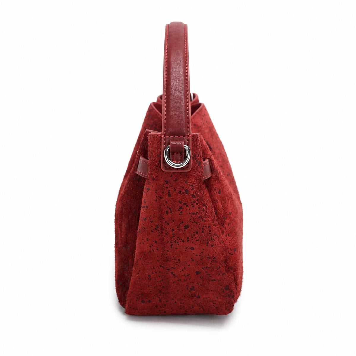 OEM/ODM Custom Women's Red Genuine Suede Leather Top Handle Satchel Bag with Turn Lock