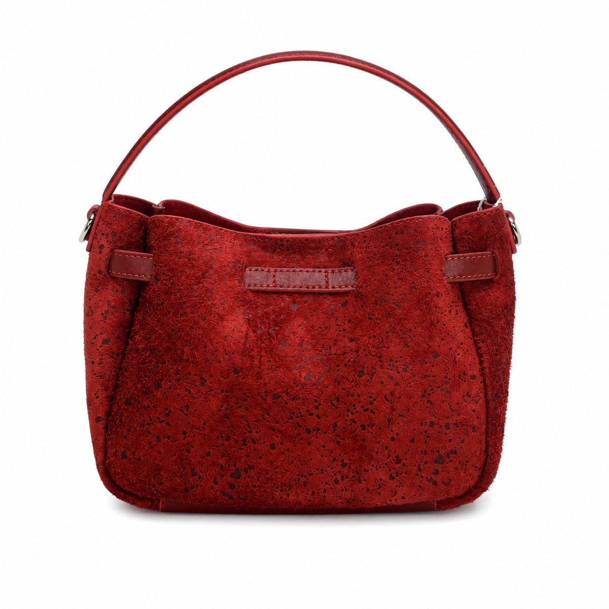 OEM/ODM Custom Women's Red Genuine Suede Leather Top Handle Satchel Bag with Turn Lock