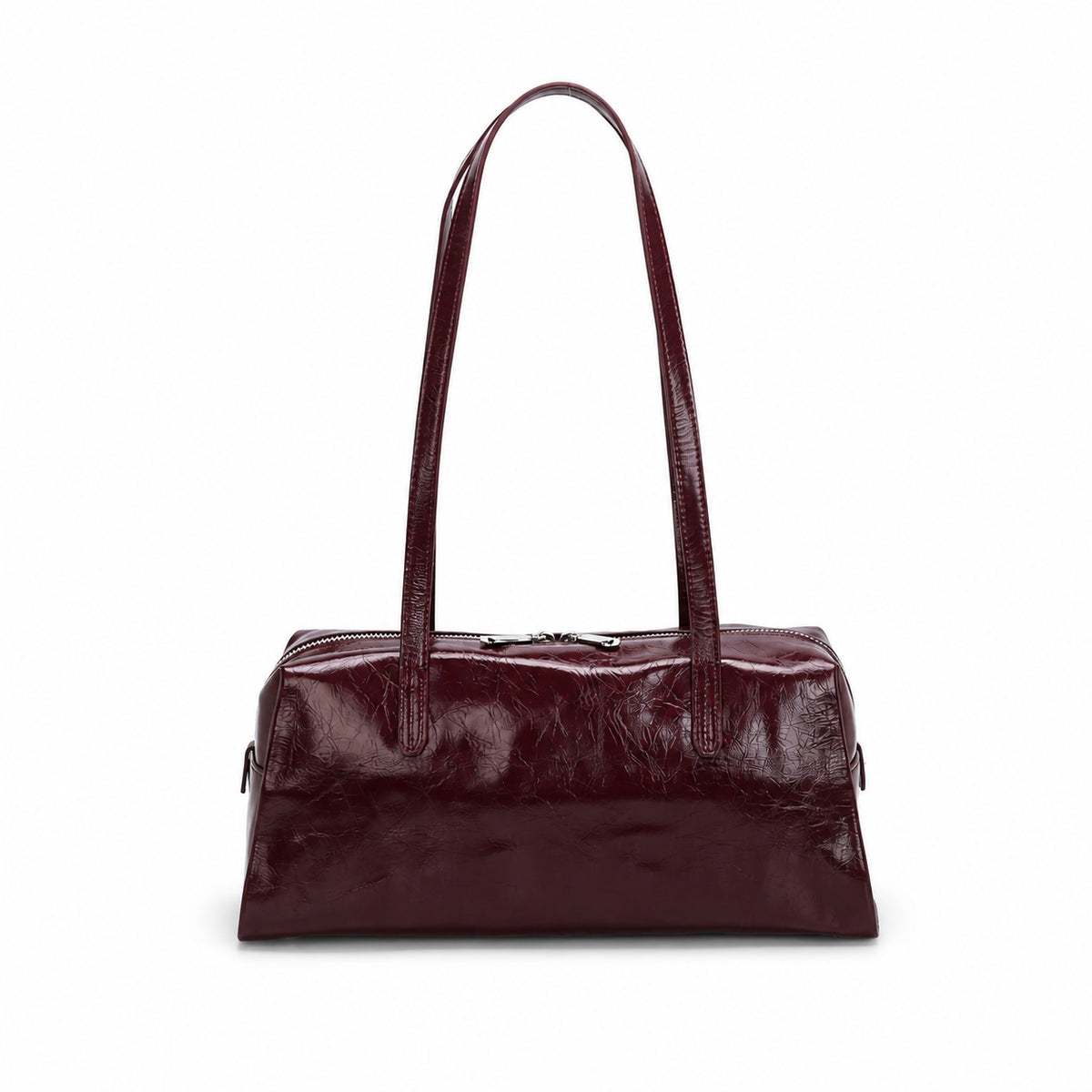 OEM/ODM Custom Women's Burgundy Patent Genuine Leather East-West Shoulder Tote Bag