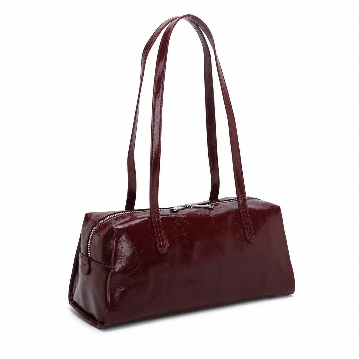 OEM/ODM Custom Women's Burgundy Patent Genuine Leather East-West Shoulder Tote Bag