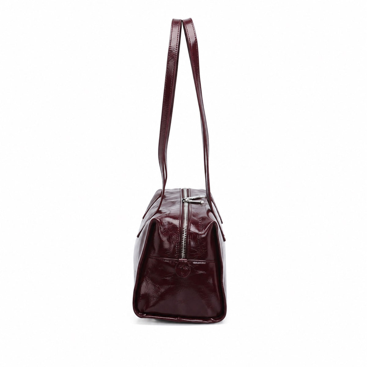 OEM/ODM Custom Women's Burgundy Patent Genuine Leather East-West Shoulder Tote Bag