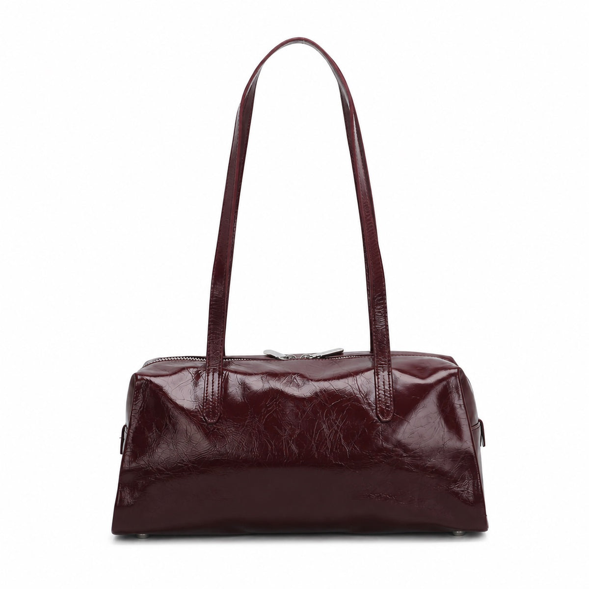 OEM/ODM Custom Women's Burgundy Patent Genuine Leather East-West Shoulder Tote Bag