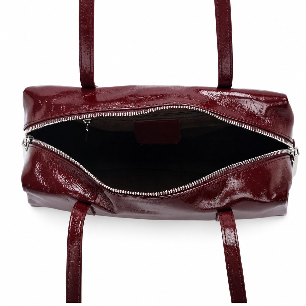 OEM/ODM Custom Women's Burgundy Patent Genuine Leather East-West Shoulder Tote Bag