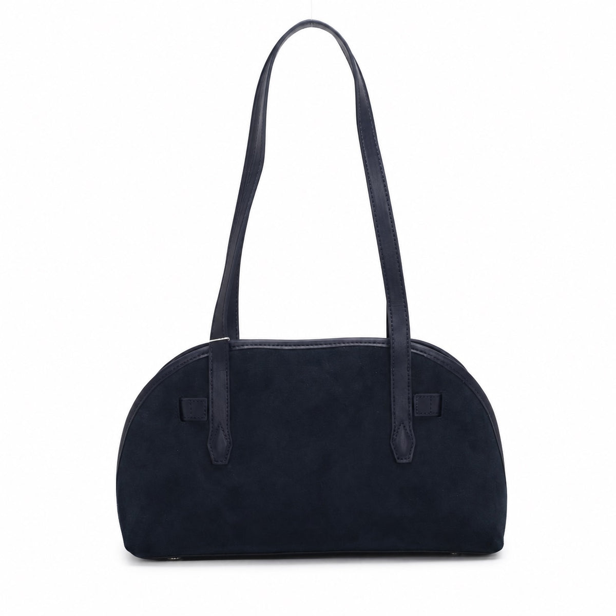 OEM/ODM Custom Women's Navy Blue Genuine Suede Leather Dome Shoulder Handbag with Turn Lock