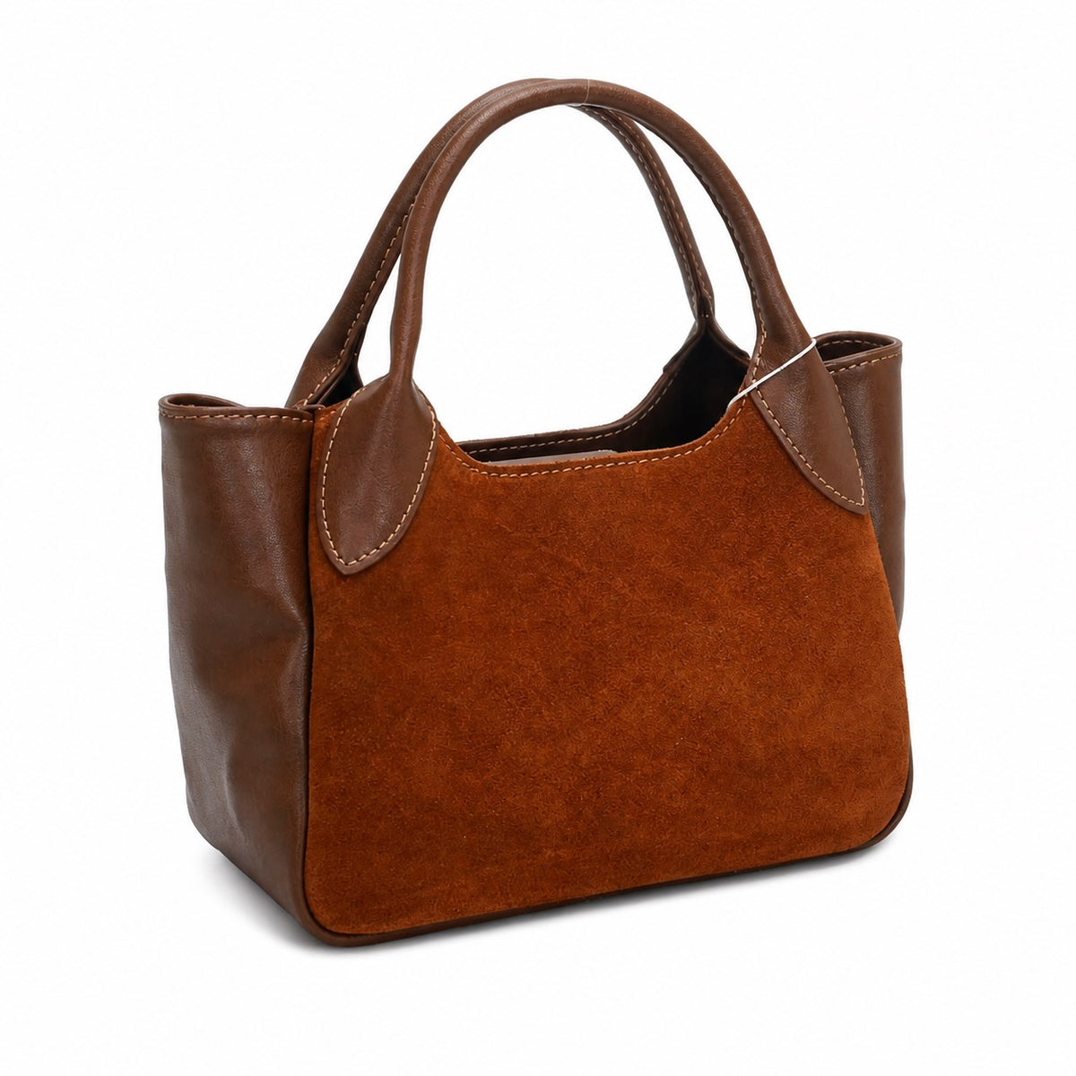 OEM/ODM Custom Women's Cognac Brown Genuine Suede Leather Small Top Handle Tote Bag
